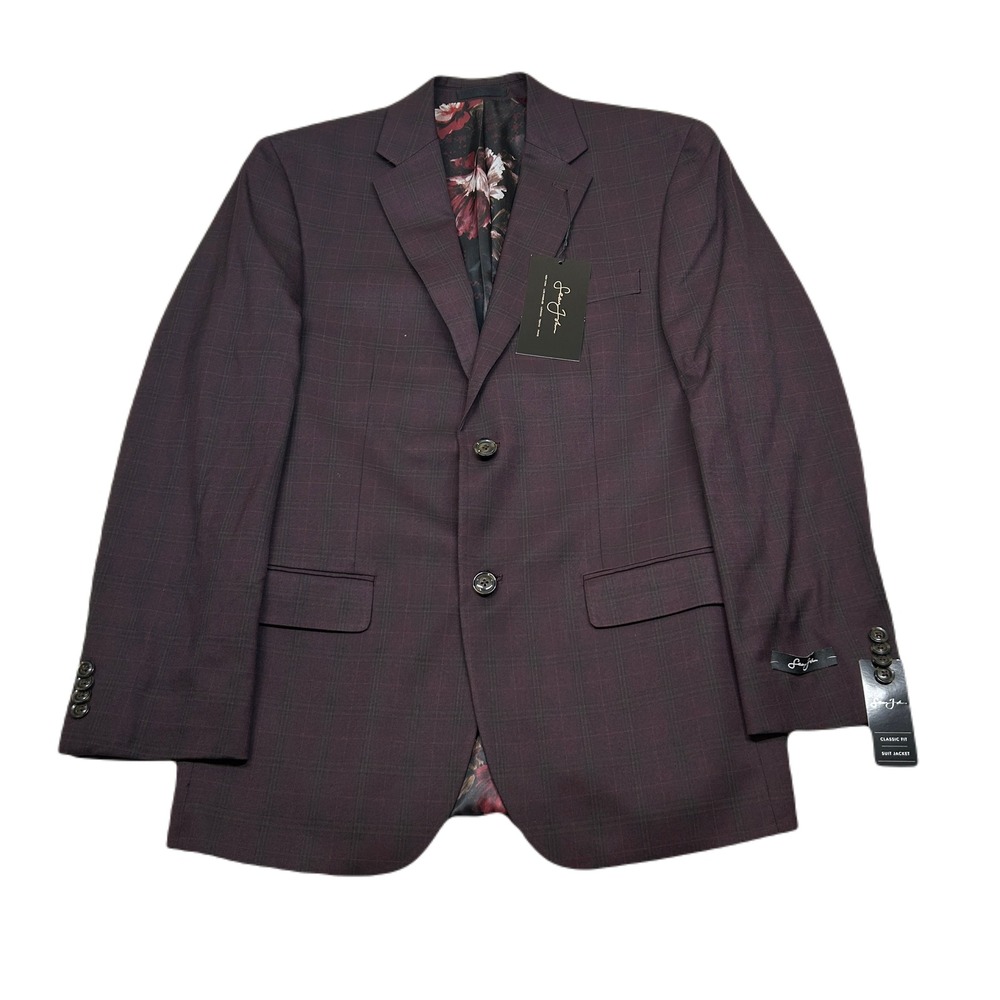 Sean John Sport Coat Mens 38R 38 Wine Red Plaid Stretch Classic Fit $360